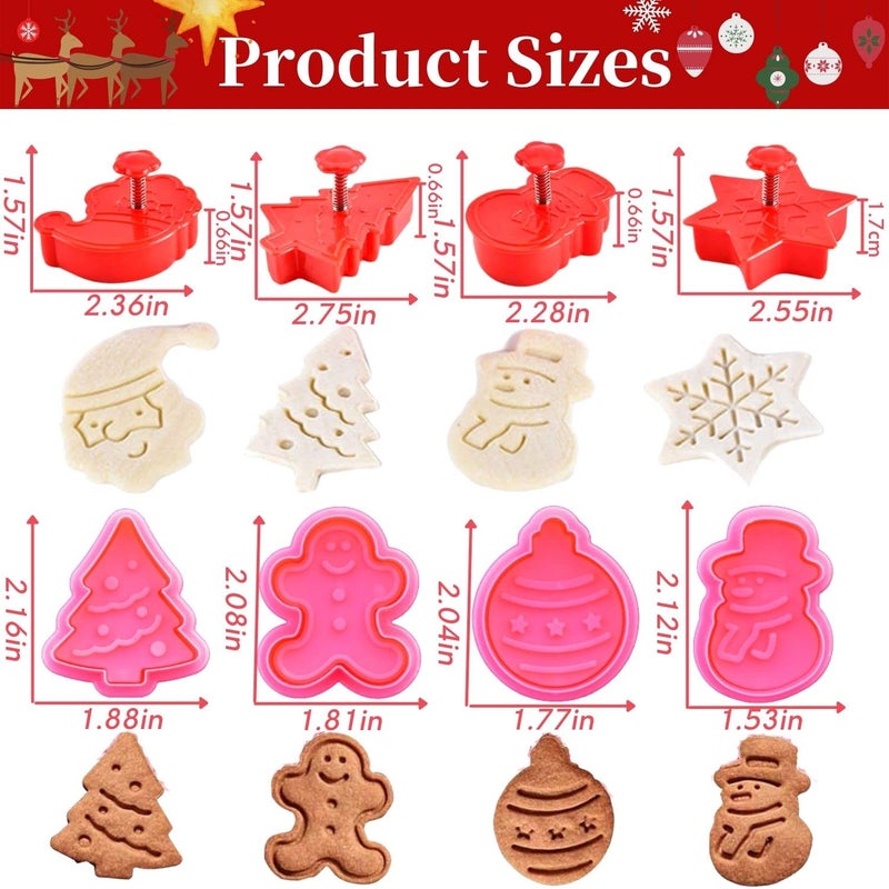 KAISHANE Christmas Themed MINI Cookie Cutter Embossing Mold Fondant Stamper Set - 8Pcs Plastic spring die Biscuits Pastry Cutter Set 3D Cookie Cake Plunger Cutter Baking Mould - Image 2